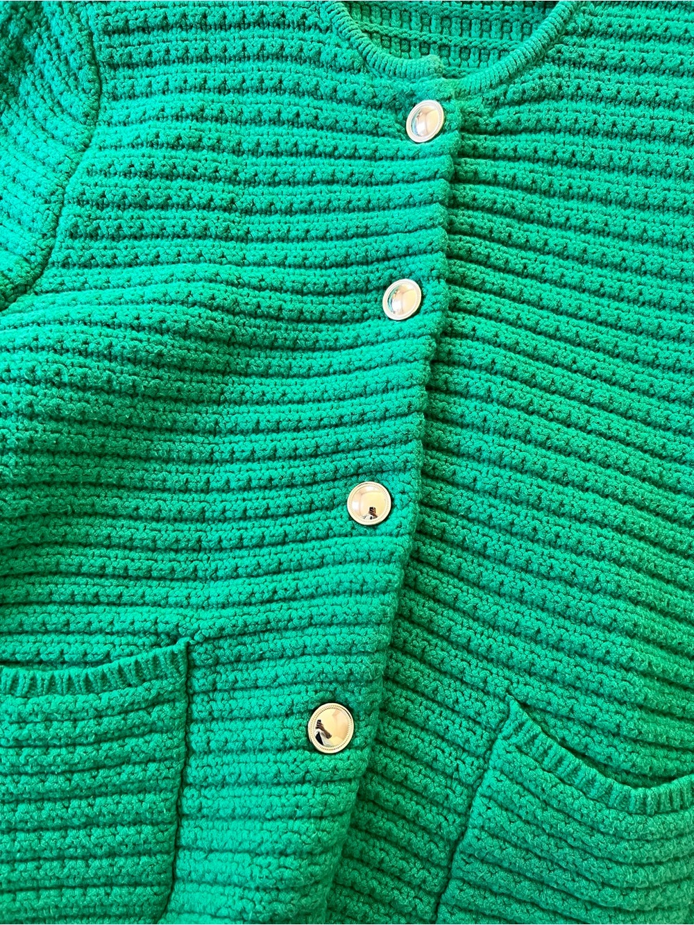 Ann Taylor Emerald Green Textured Knit Cardigan with Gold Buttons - Picture 4 of 7